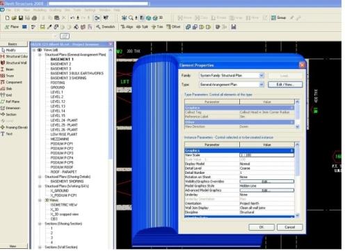 A Revit Element Properties dialog dragged across the drawing area, leaving a smeared band of repeated dialog edges behind it because the background has not refreshed