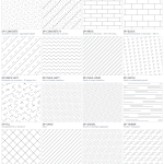 All sixteen material hatch patterns shown as rendered swatches - concrete, brickwork, blockwork, insulation, earth, fill, sand, gravel, timber, steel, plaster and water